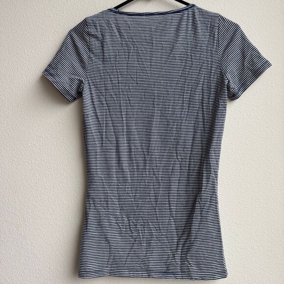 Icebreaker T-Shirt Womens S Blue Striped Merino Wool Blend Hiking Climb Nature - Picture 3 of 4